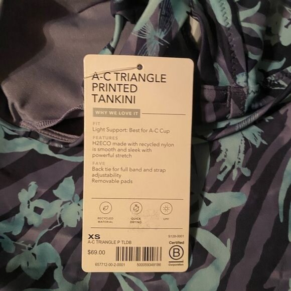 Athleta Womens A-C Triangle Tankini Top Swim Tank XS Floral Blue Beachy - Picture 11 of 12